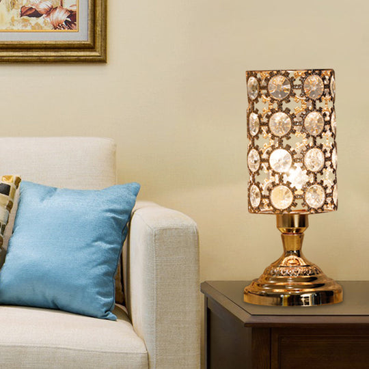 Viola - Modernism 1 Bulb Table Light With Crystal - Encrusted Shade Gold Tapered/Cylinder Reading