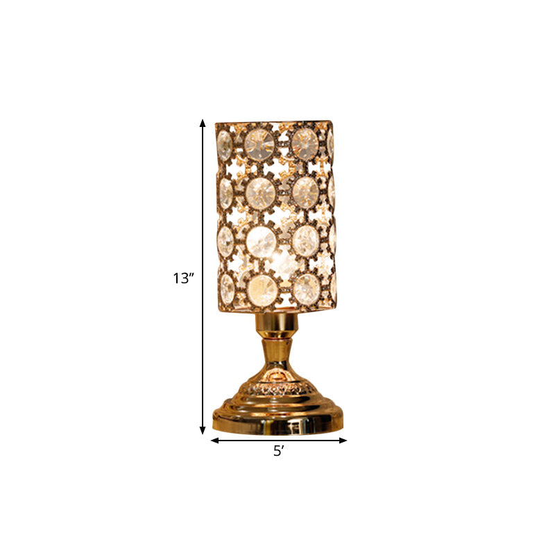Viola - Modernism 1 Bulb Table Light With Crystal - Encrusted Shade Gold Tapered/Cylinder Reading
