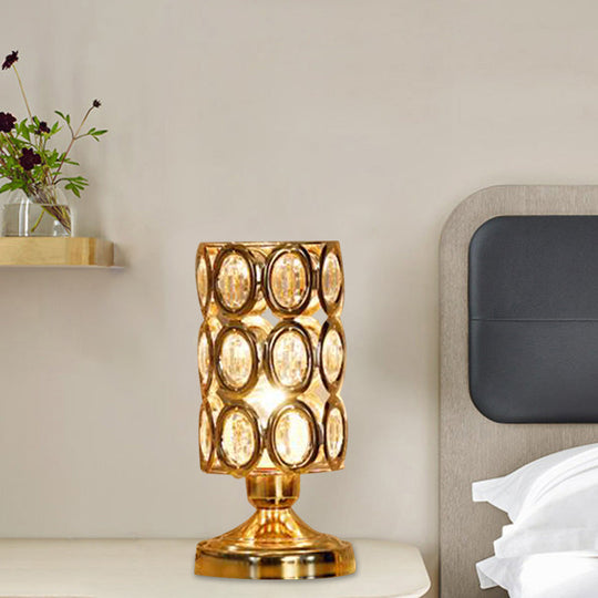 Viola - Modernism 1 Bulb Table Light With Crystal - Encrusted Shade Gold Tapered/Cylinder Reading