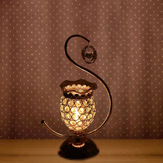 Nunki - Floral Crystal Embedded Gold Table Lamp With Warm/Blue/Purple Light