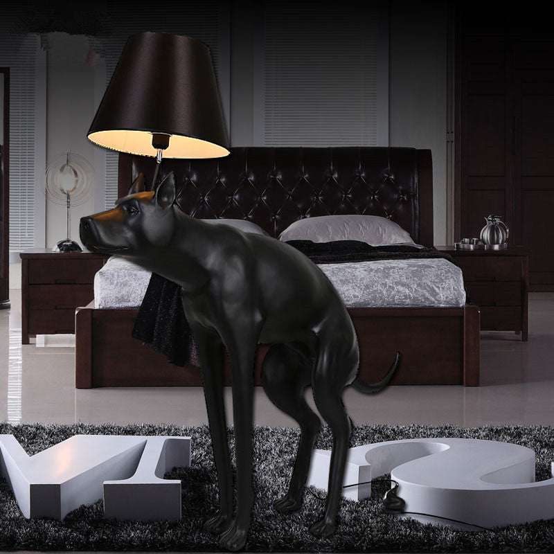Romane - Country Style Resin Dog Nightstand Lamp Black Cone Fabric Shade