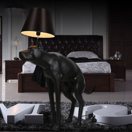 Romane - Country Style Resin Dog Nightstand Lamp Black Cone Fabric Shade
