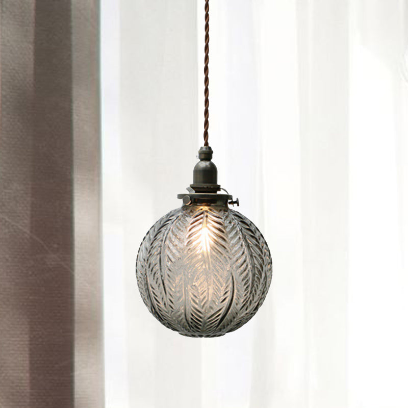 Mahasim - Colonial Global Pendant Light Fixture 1 - Head Clear/Smoke Gray Glass Hanging Lamp With