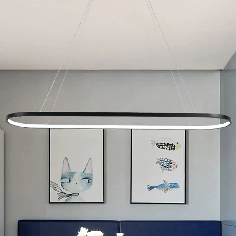 Minimalist Black Pendant Light With Rectangular Curved Acrylic Frame