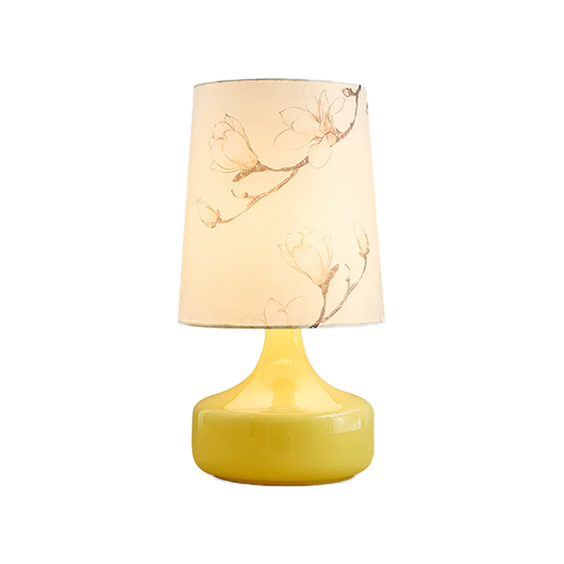 Caterina - Korean Single - Bulb Printed Fabric Night Light Garden White Barrel Bedside Table