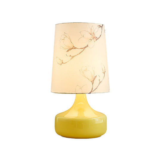 Caterina - Korean Single - Bulb Printed Fabric Night Light Garden White Barrel Bedside Table