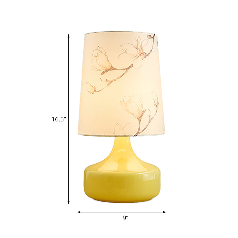 Caterina - Korean Single - Bulb Printed Fabric Night Light Garden White Barrel Bedside Table