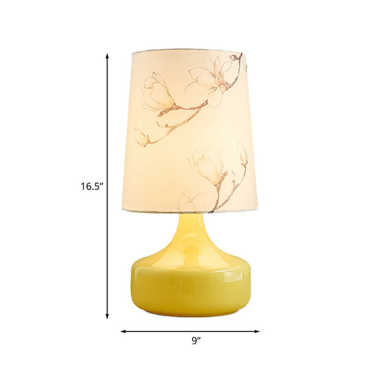 Caterina - Korean Single - Bulb Printed Fabric Night Light Garden White Barrel Bedside Table