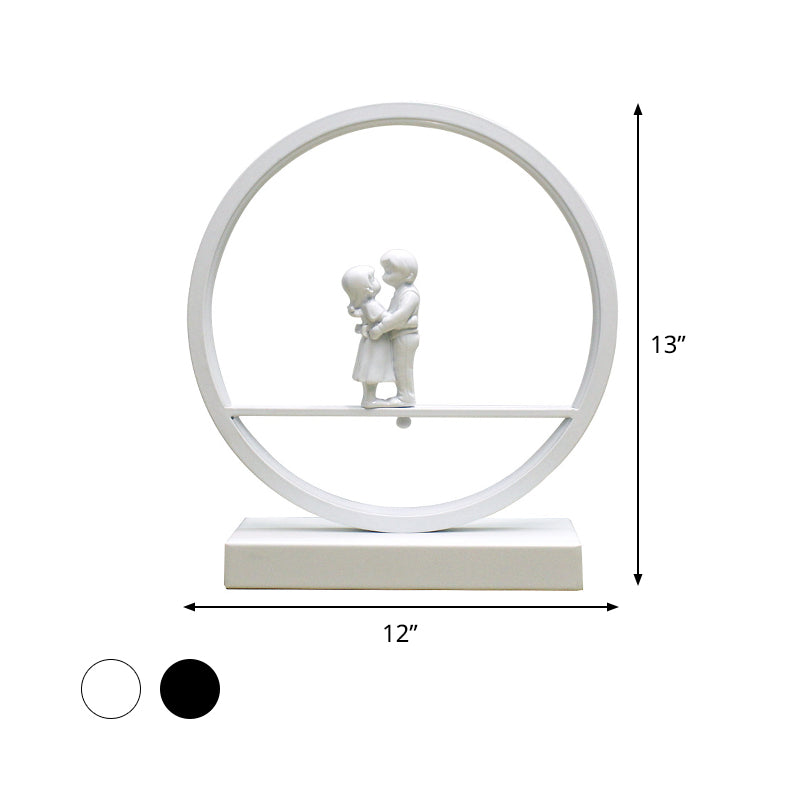Simona - Romantic Black/White Hoop Nightstand Light Simple Acrylic Table Lamp In Warm/White With