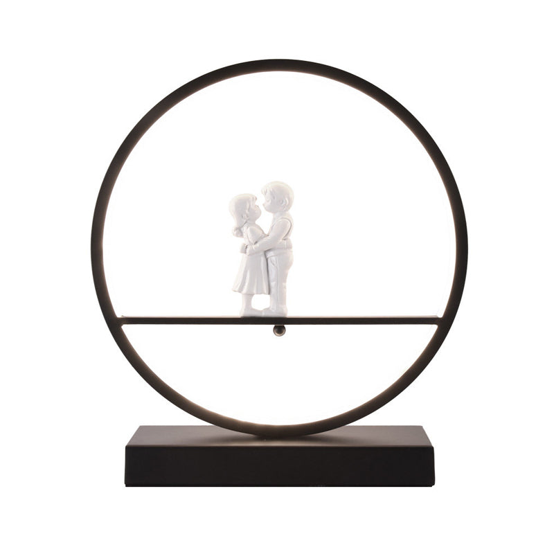 Simona - Romantic Black/White Hoop Nightstand Light Simple Acrylic Table Lamp In Warm/White With