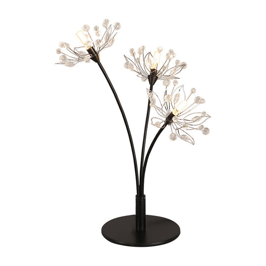 Victoire - Black Contemporary 3 Heads Desk Lamp With Hand - Cut Crystal Shade Blossom Nightstand