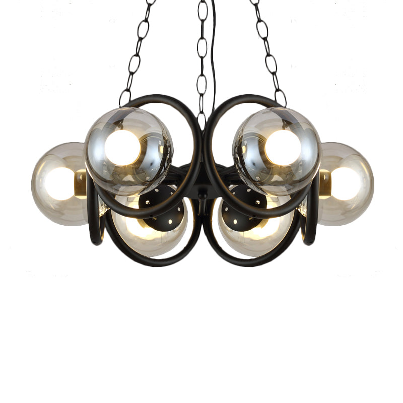 Industrial Black Chandelier With 6/8 Bulbs & Clear Glass Globe Pendants
