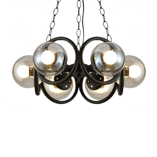Industrial Black Chandelier With 6/8 Bulbs & Clear Glass Globe Pendants