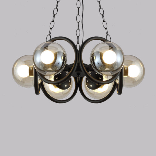 Industrial Black Chandelier With 6/8 Bulbs & Clear Glass Globe Pendants