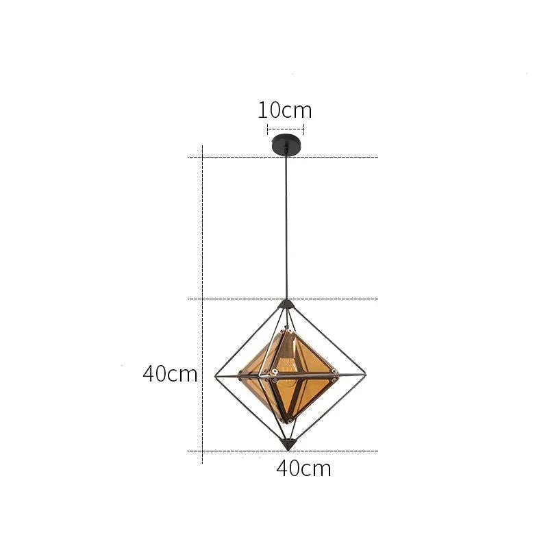 Nordic Creative Loft Lamps Cafe Bar Post - Modern Minimalist Chandelier Black Body + Amber Glass /