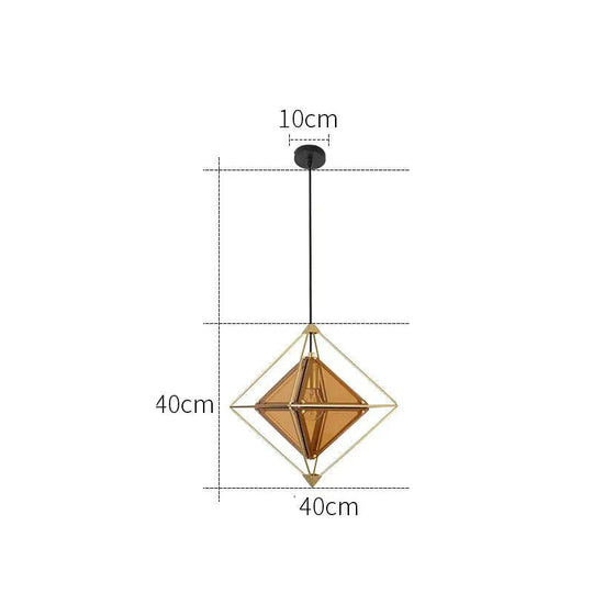 Nordic Creative Loft Lamps Cafe Bar Post - Modern Minimalist Chandelier Golden Body + Amber Glass /