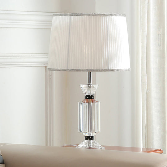 Valeria - Rural Style Fabric Shade Night Table Lamp In White/Blue