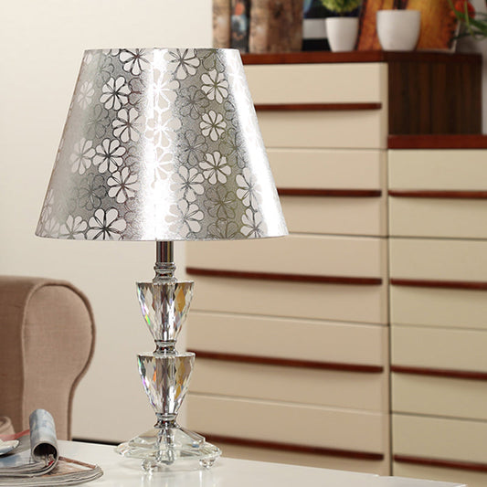 Mara - Modern Clear Crystal Globe/Triangle - Like Desk Light 1 Bulb Nightstand Lamp In White/Silver