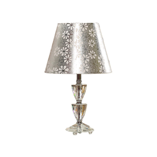 Mara - Modern Clear Crystal Globe/Triangle - Like Desk Light 1 Bulb Nightstand Lamp In White/Silver