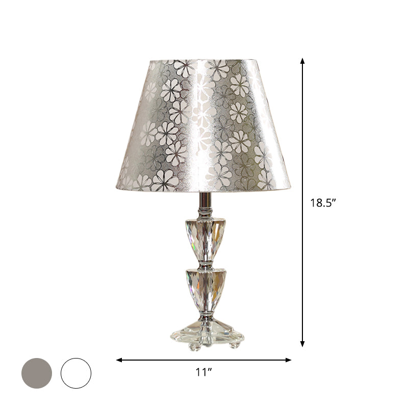 Mara - Modern Clear Crystal Globe/Triangle - Like Desk Light 1 Bulb Nightstand Lamp In White/Silver