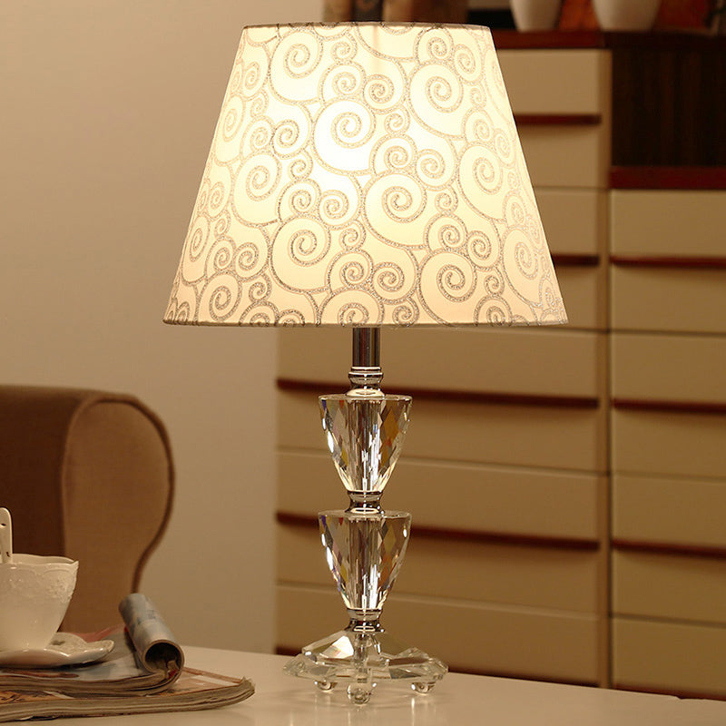 Mara - Modern Clear Crystal Globe/Triangle - Like Desk Light 1 Bulb Nightstand Lamp In White/Silver