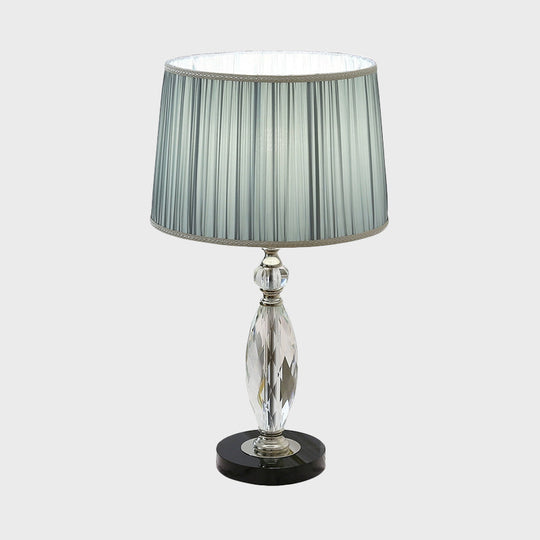 Phact - Minimalism 1 Bulb Desk Lamp With Fabric Shade Grey/Blue Drum Nightstand Light Clear Crystal
