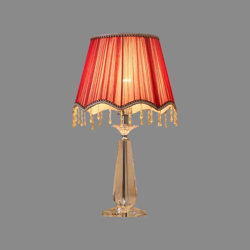 Solange - Scalloped Red/Blue/Green/Beige Shade Nightstand Lamp Traditional Fabric 1 Head Sleeping