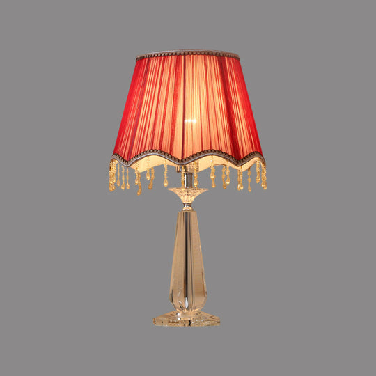 Solange - Scalloped Red/Blue/Green/Beige Shade Nightstand Lamp Traditional Fabric 1 Head Sleeping