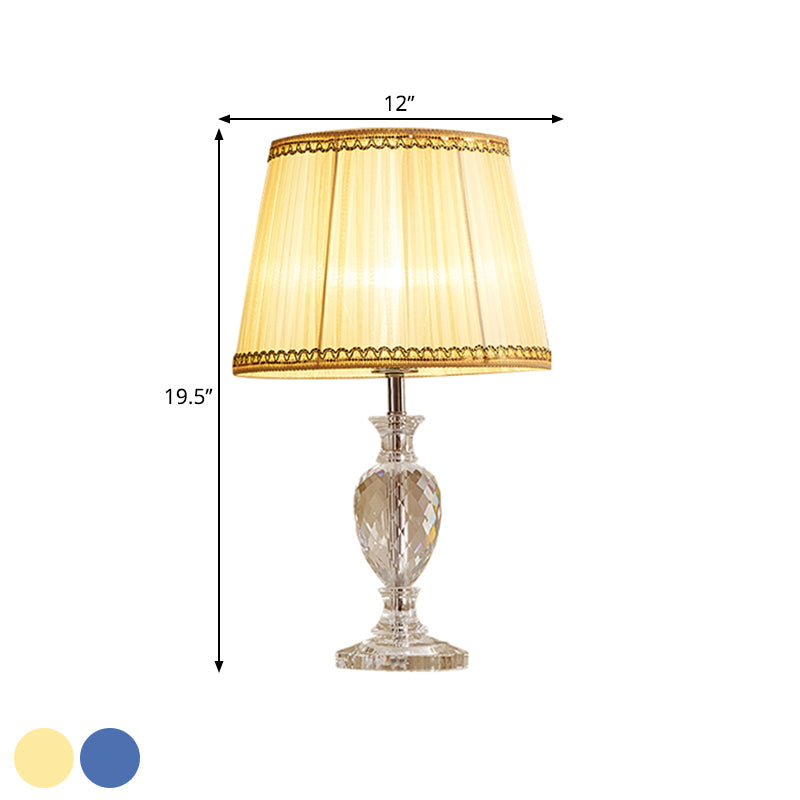 Marie - Christine - Traditional Pleated Shade Crystal Lamp 1 Head Fabric Table Light In