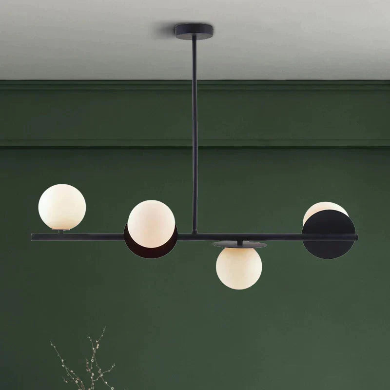 Island Pendant Contemporary Matte White Glass Ceiling 4 - Light Ball Light In White/Black With