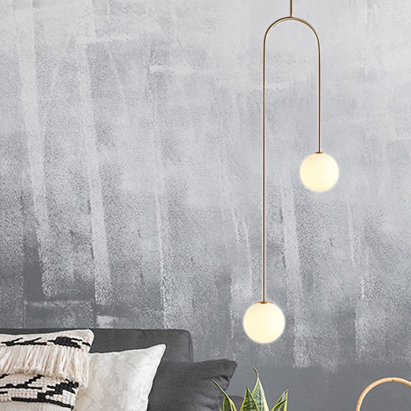Giovanna - Stylish Black/Gold Ball Cluster Pendant Post - Modernist 2 Lights White Glass Led