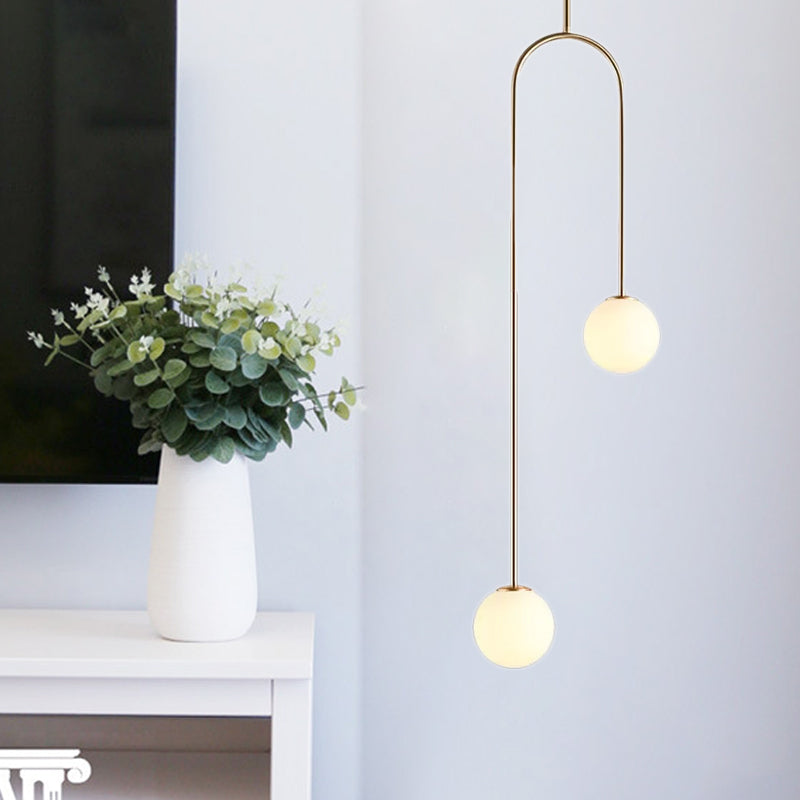Giovanna - Stylish Black/Gold Ball Cluster Pendant Post - Modernist 2 Lights White Glass Led