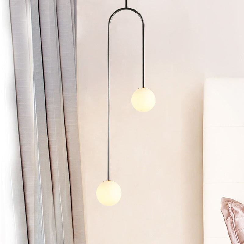 Giovanna - Stylish Black/Gold Ball Cluster Pendant Post - Modernist 2 Lights White Glass Led