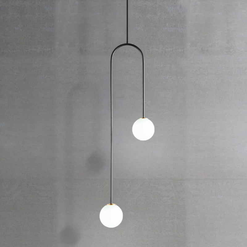 Giovanna - Stylish Black/Gold Ball Cluster Pendant Post - Modernist 2 Lights White Glass Led