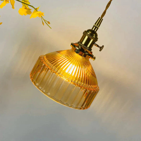 Retro Brass Glass Chandelier Creative Personality Light In The Bedroom Pendant