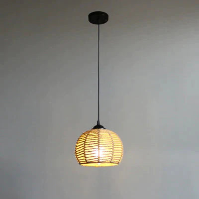 American Round Hemp Rope Chandelier Dia20Cm - Black / Warm Light Pendant