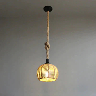American Round Hemp Rope Chandelier Dia20Cm - Hemp Rope / Warm Light Pendant