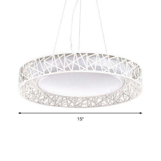 Laã«Titia - Nordic Drum Hanging Pendant Light Metal Led White Ceiling With Hollow Design In