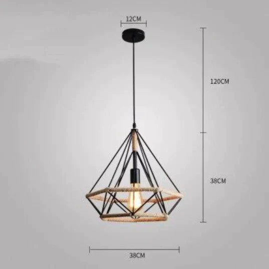 American Retro Pendant Lights Creative Diamond Hemp Rope Iron Lamps For Clothing Shop Bar