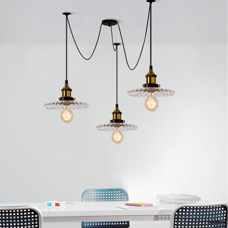 Monica - Vintage 3/5 - Light Multi Pendant With Radial Wave Shade Ribbed Glass Dining Room Hanging
