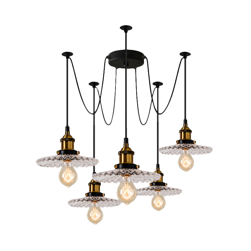 Monica - Vintage 3/5 - Light Multi Pendant With Radial Wave Shade Ribbed Glass Dining Room Hanging