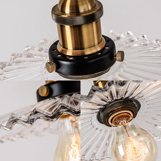 Monica - Vintage 3/5 - Light Multi Pendant With Radial Wave Shade Ribbed Glass Dining Room Hanging