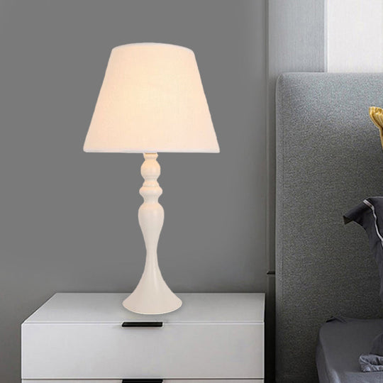 Zaniah - Retro Style Conic Table Light 1 - Head Fabric Night Lamp With Baluster Base In White/Black