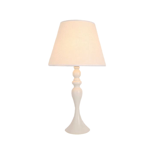 Zaniah - Retro Style Conic Table Light 1 - Head Fabric Night Lamp With Baluster Base In White/Black