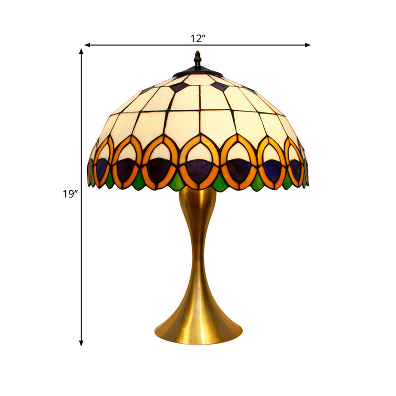 Valeria - Brass 1 - Light Nightstand Lighting Traditional Bowl Stained Art Glass Desk Lamp With