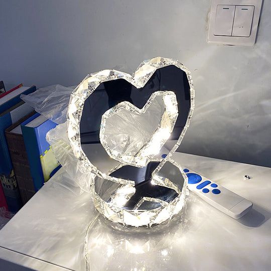Sonia - Heart Crystal Nightstand Lamp Contemporary Led Bedside Lighting Stainless - Steel / Warm