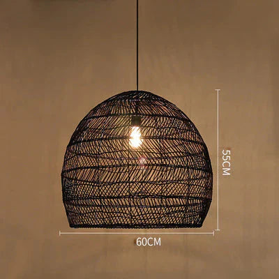 Restaurant Tatami Bedroom Study Lamp Garden B&B Led Living Room Rattan Chandelier Black / Dia60Cm