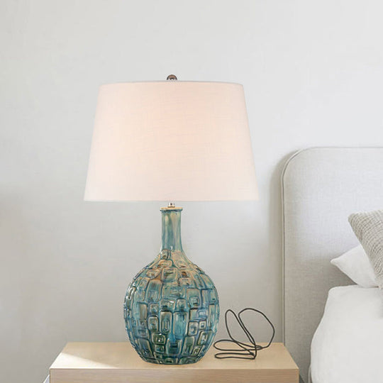Rita - Rural Conical Nightstand Lamp: 1 - Bulb Fabric Shade Table Lamp In Blue