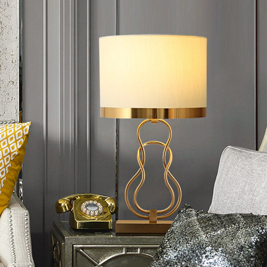 Situla - Vintage Brass 1 - Light Task Lamp Fabric Drum Shade Nightstand Lighting With Gourd Base