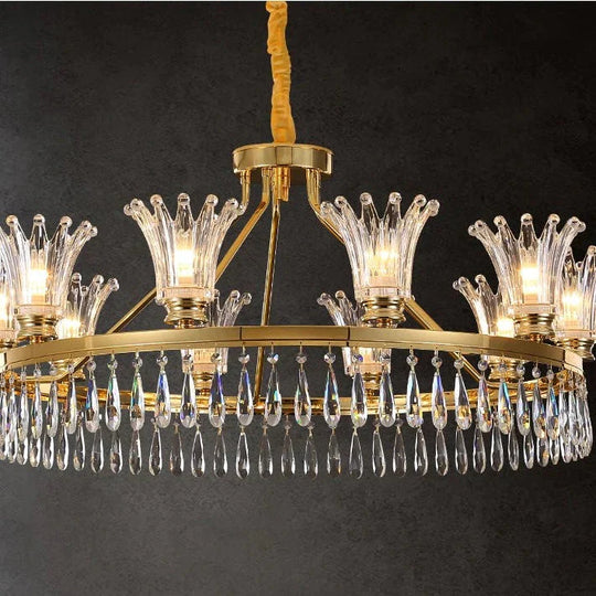Round Crystal Chandelier Light Luxury Living Room Lamp Bedroom Exhibition Hall Pendant